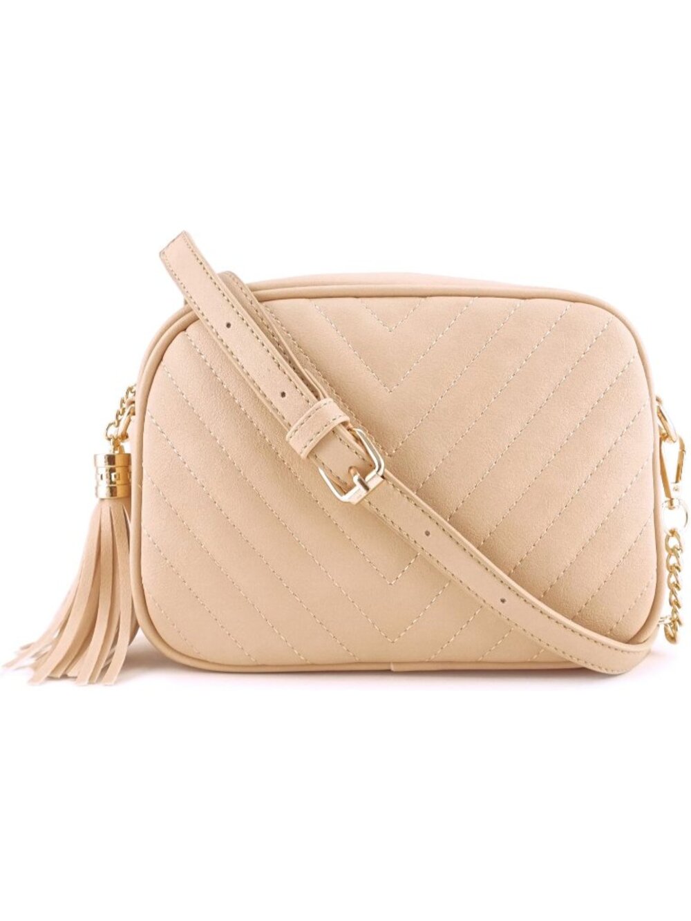 〽️Women's Nude Faux Leather Top Zipper Chain Strap Shoulder Crossbody Bag